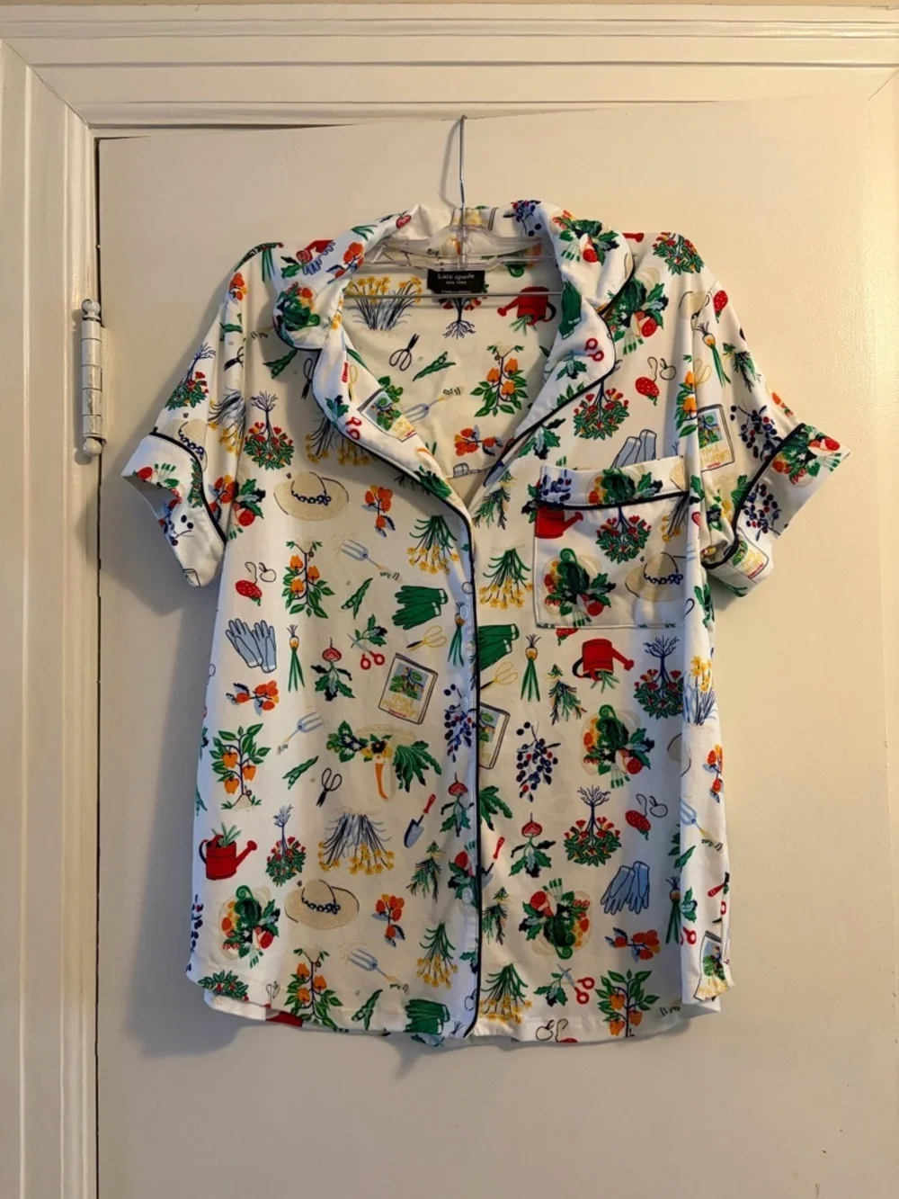 Kate Spade Gardening Icons 2 Piece Top Pant Stretch Knit Pajama Set Size Small